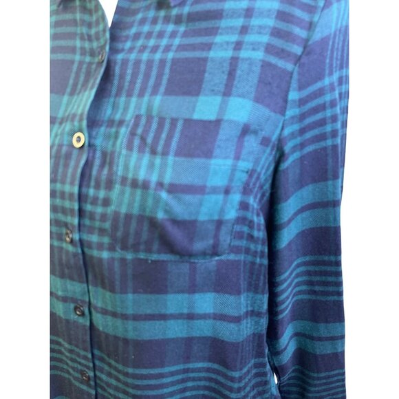 Papermoon Button Down Shirt Small Blue Green Plaid Rayon - Picture 4 of 7